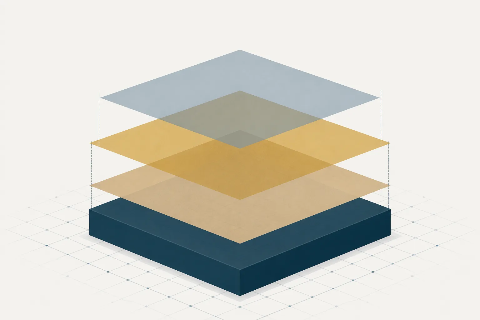 Abstract illustration of three translucent horizontal bands layered over a base block, each band slightly wider than the one beneath it, showing charges calculated on a base that includes the charge before