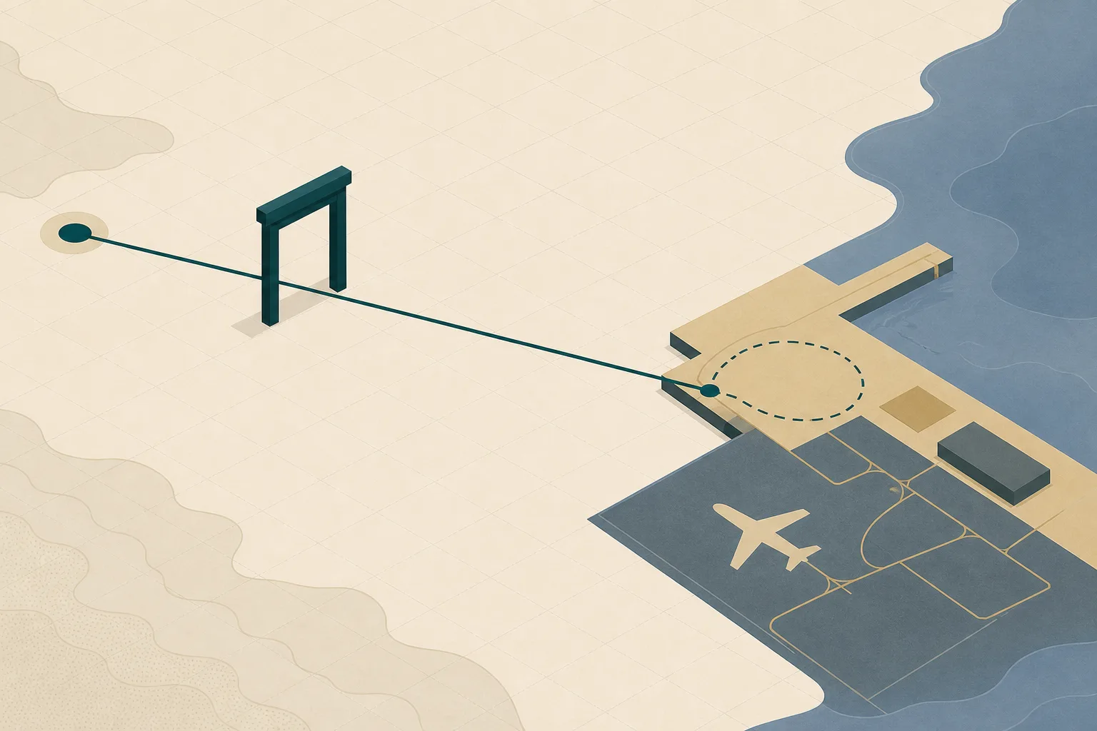Abstract diagram of an approval gate set upstream of a port, with a single consignment line that can only pass the port once the upstream gate has been opened